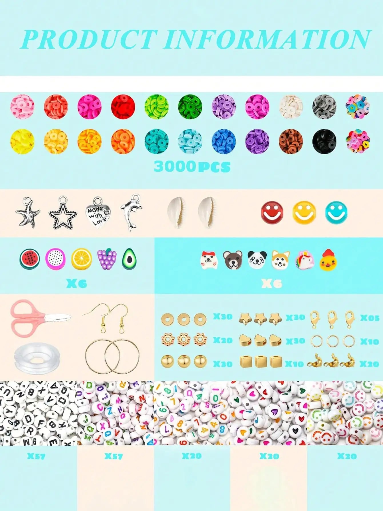 3200+pcs DIY Jewelry Making Kit for Beginner DIY Arts Crafts Gift for Women Preppy Clay Beads with Charms Friendship Bracelets