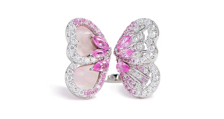 BELL Pink Sapphire Shell Corundum Butterfly Ring S925 Silver 18K Gold