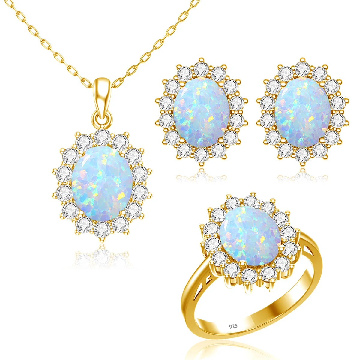 Oval Cut 8*10mm Opal Ring Gold Eternity Luxury