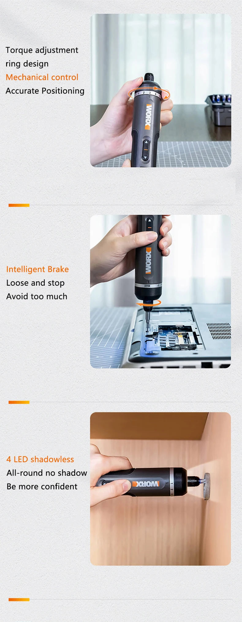 Electrical Screwdriver Set Worx 4V WX242 Smart Cordless Electric Screwdrivers USB Rechargeable Handle 30 Bit Sets Tools