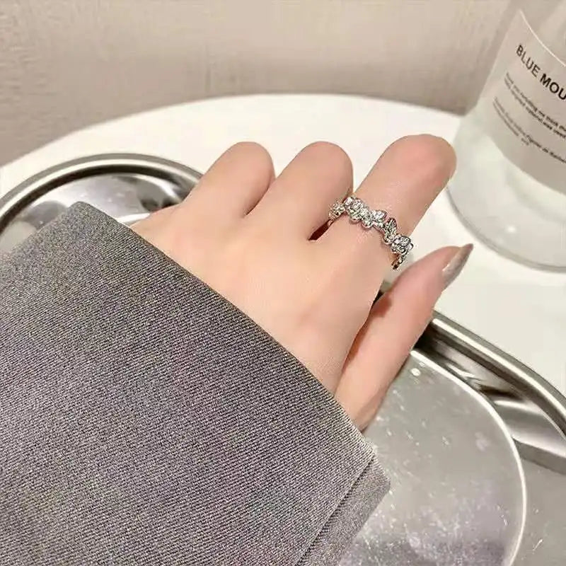 New Fashion Butterfly Rings Shiny Cubic Zirconia Leaves Geometric Adjustable Finger Ring Girls Minimalist Dainty Jewlery Gifts