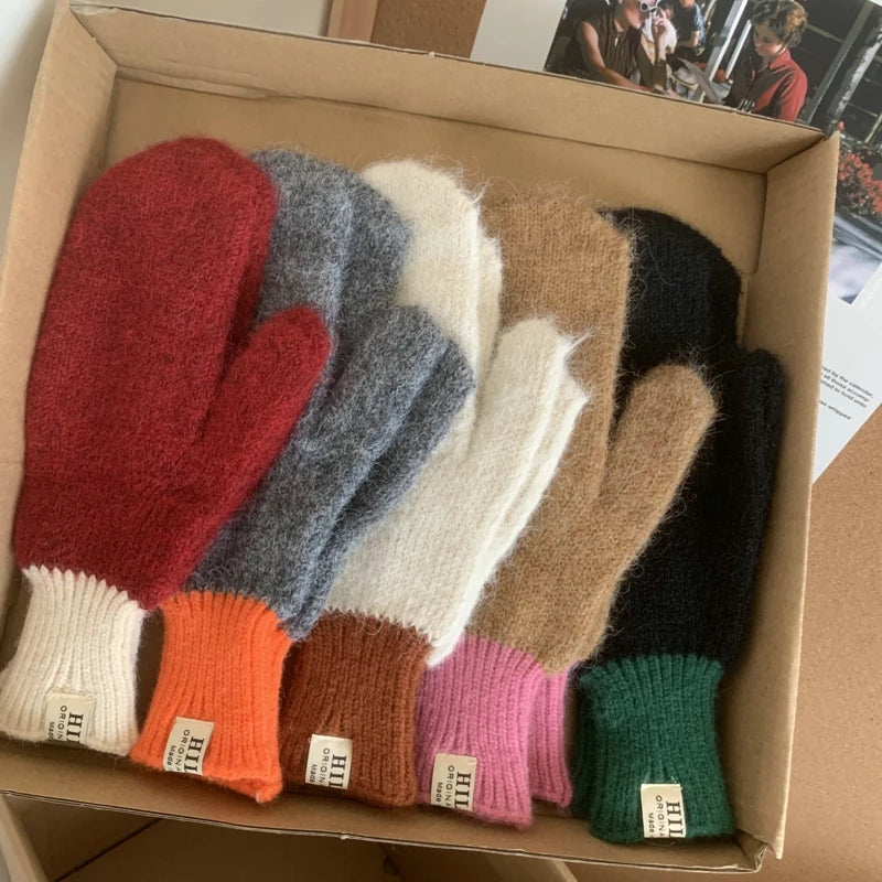 Women Winter Keep Warm Plush Gloves Elasticity Soft Full Fingers Mittens Knitted Girls Fashion Gloves For Women