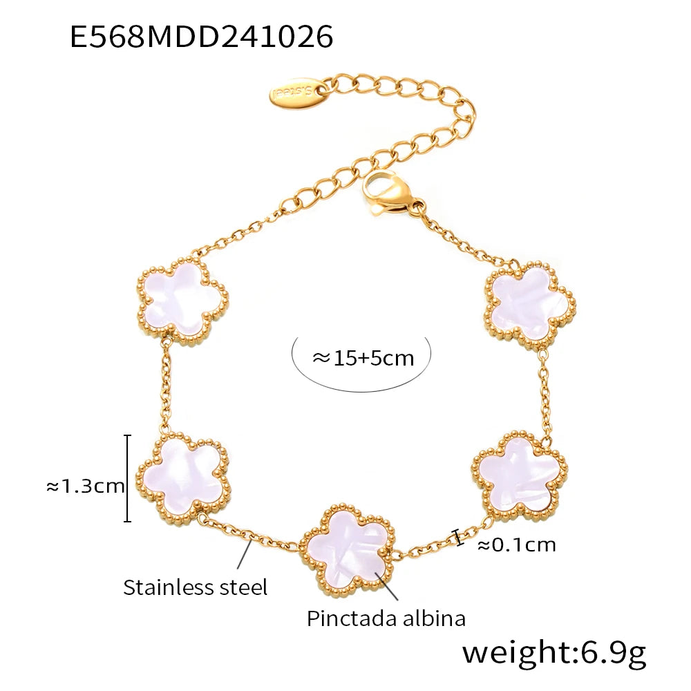 Fashion Five Petals Beautiful Bracelet for Women No Rusted Gold Plated Stainless Steel Agate Bangle Charm Luxury Jewelry Gift