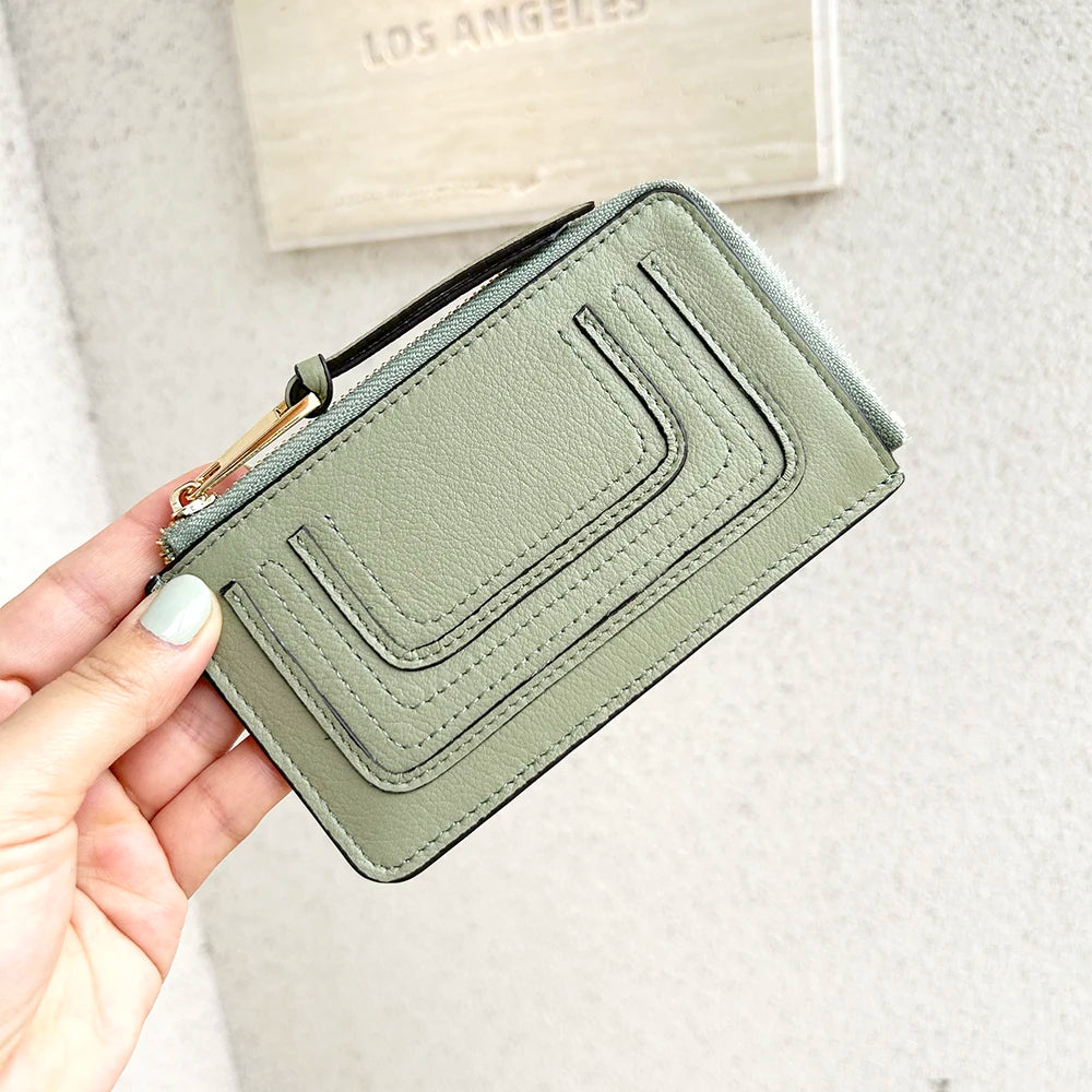 Luxury Genuine Leather Card Wallet Woman Custom Name Brand Card Holder Casual Zipper Lady Engraving Coin Purse Personalized Gift