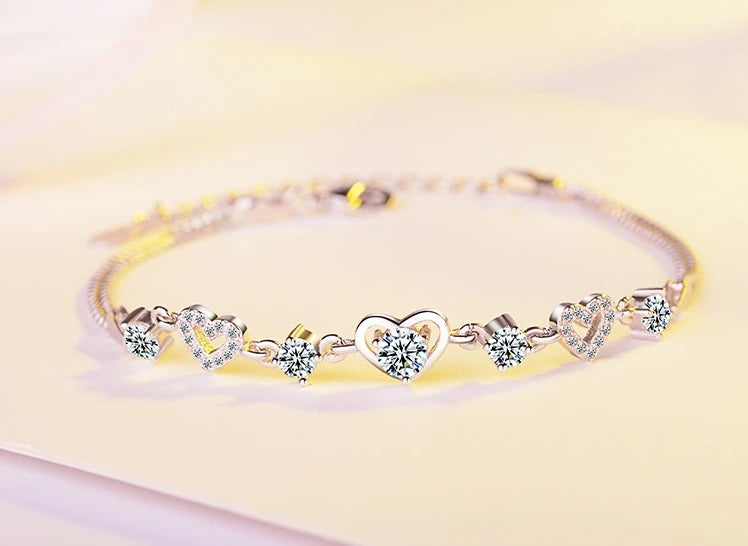 Trendy Sweet Style Crystal Women Bracelet Fashion 925 Sterling Silver Bangle Girl New Arrival Bride Wedding Party Bracelets