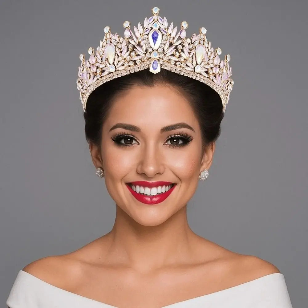 Luxury Baroque Queen Tiaras Elegant Adjustable Alloy Princess Crown European Style Dazzling Bridal Headwear Birthday Party