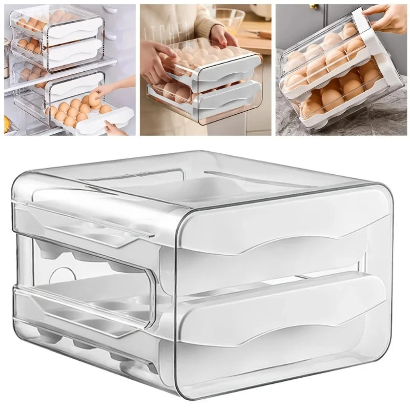 Storage Container with 2 Drawers! Perfect for Fridge Organization, Durable, Space Efficient Design for Easy Access & Freshness