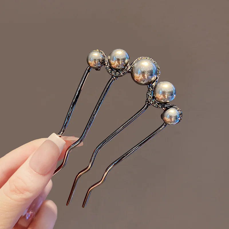 Flower Pattern U Shaped Hairpins Fashion Creative 4 Prong Hair Sticks Metal Hair Fork Hair Accessories