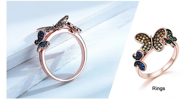 Butterfly Ring Plated Rose Gold 925 Sterling Silver Rings for Women Party Birthday Gift