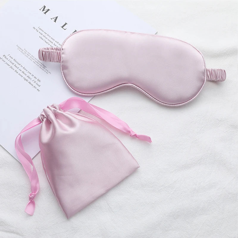 Silk Sleeping Eye Mask with Carrying Pouch Bag Travel Sleep Eyeshade For Women Man Nap Cover Comfortable Eye Patch Help Rest