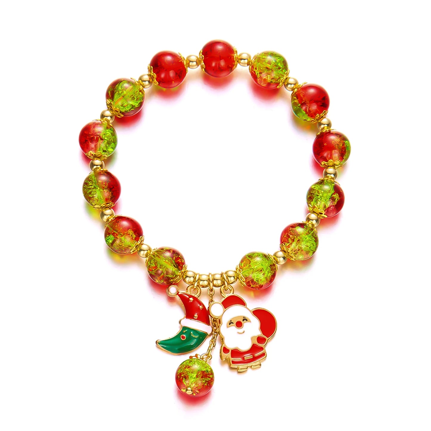 Trendy Christmas Bracelet for Women Men Sweet Handmade Crystal Beaded Santa Claus Tassel Bracelet New Year Party Jewelry Gifts