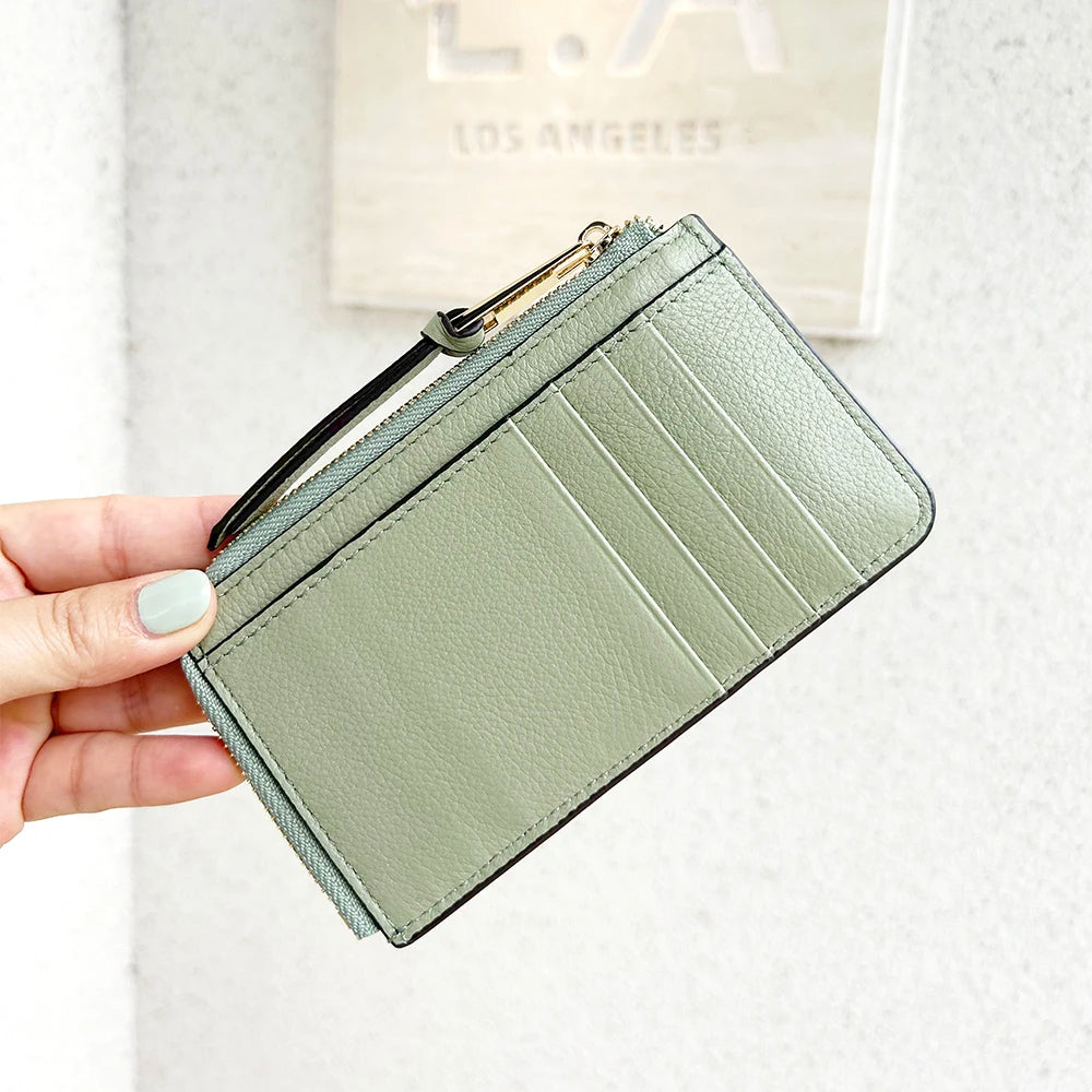Luxury Genuine Leather Card Wallet Woman Custom Name Brand Card Holder Casual Zipper Lady Engraving Coin Purse Personalized Gift