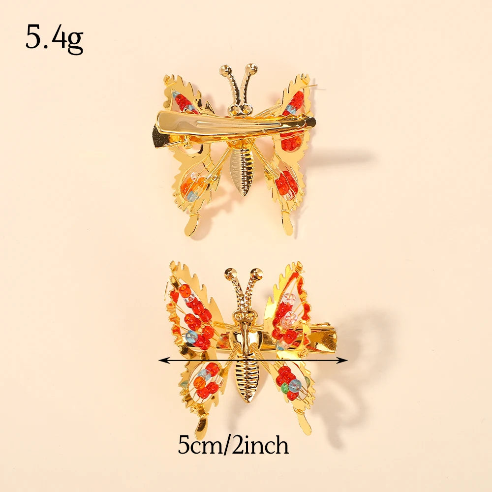 2Pcs/Set Fashion Metal Gold Hollow Butterfly Hairpins For Women Girls Hair Ornament Clip Barrette Headband Hair Accessories
