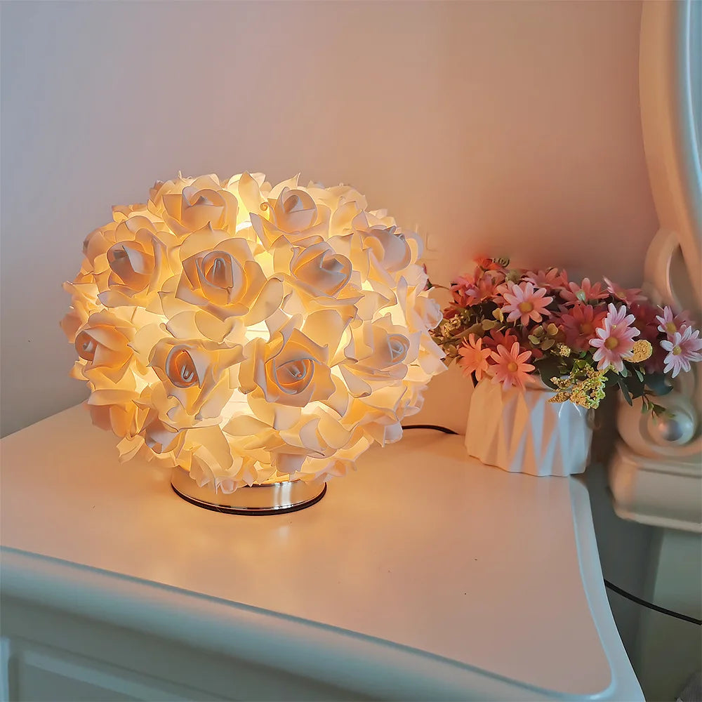 Nordic Rose Flower Bouquet Table Lamps Romantic Bedside Night Lights Wedding Decoration