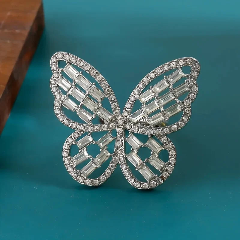 Butterfly Opening Ring Luxury Shiny Full Zircon Rings Women Fashion Engagement Bridal Wedding Finger Ring Female Jewelry