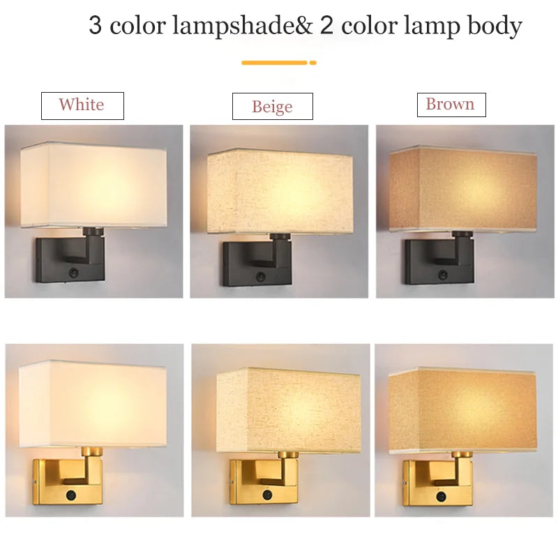 LED Lights Indoor Lighting Fabric Lampshade Wall Lamps for Bedside Bedroom Living Room Hotel Stairs Hotel Home Decoration