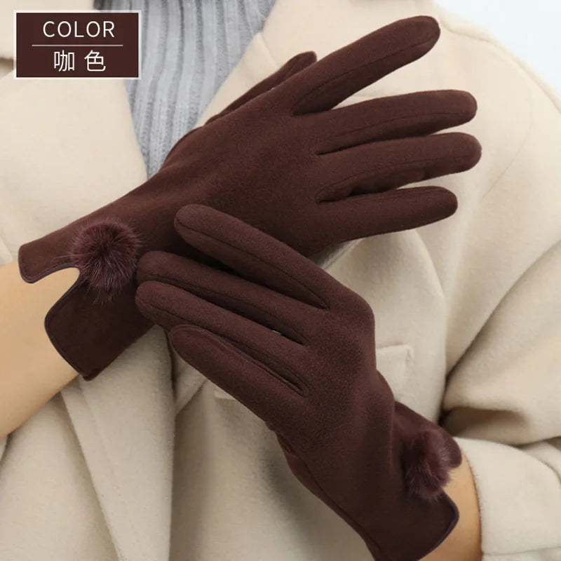 New gloves for women in winter with added velvet insulation, German velvet split finger gloves for skiing, cycling, and driving