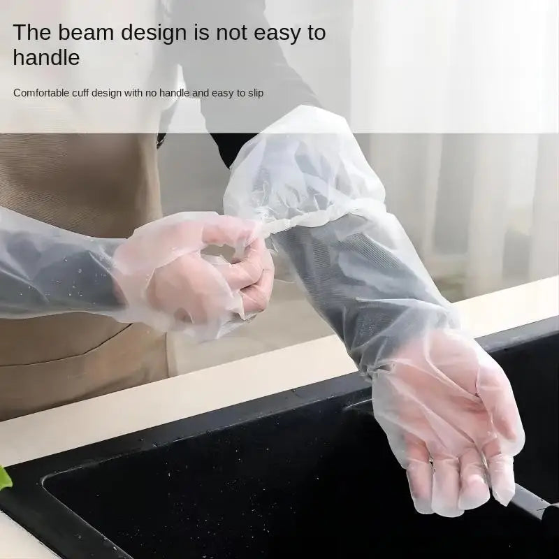 30PCS Disposable Arm Guard Gloves Kitchen Household Cleaning Waterproof Elastic Drawstring Lengthened CPE Long-Arm Gloves