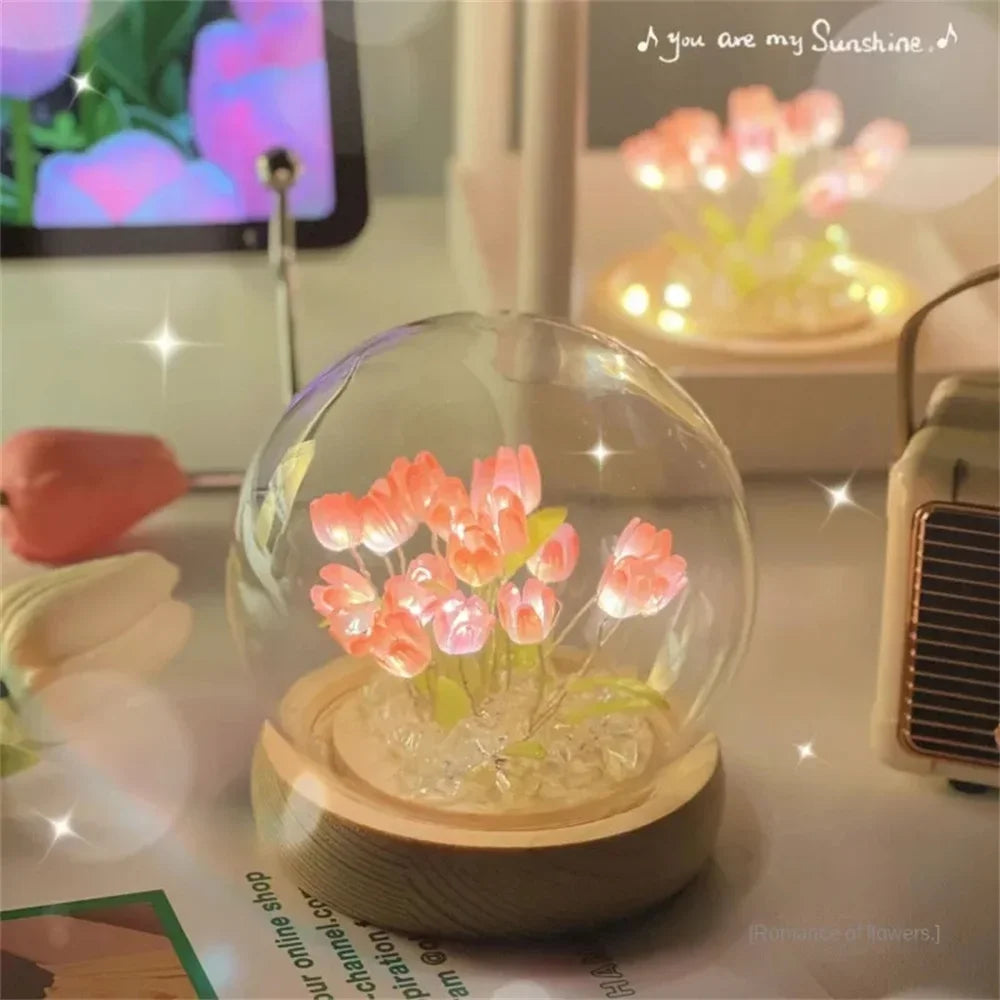 Artificial Tulip Flower Night Light Handmade DIY Bedside Lamp LED Night Lamp Bedroom Decor Christmas Birthday Gifts Table Lamp (Free Shipping) ššš¹ (Free Shipping) ššš¹