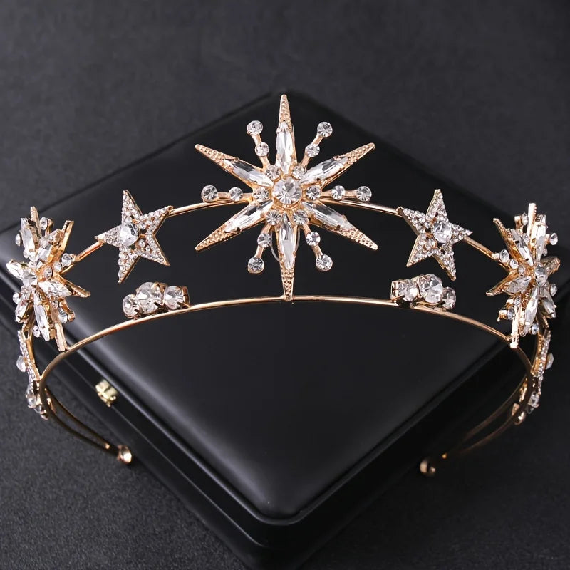 Fairy Crown Cute Crystal Bridal Hair Tiara Wedding Hair Accessories Rhinestone Hairband Star Hair Hoop Headpieces Head Jewelry