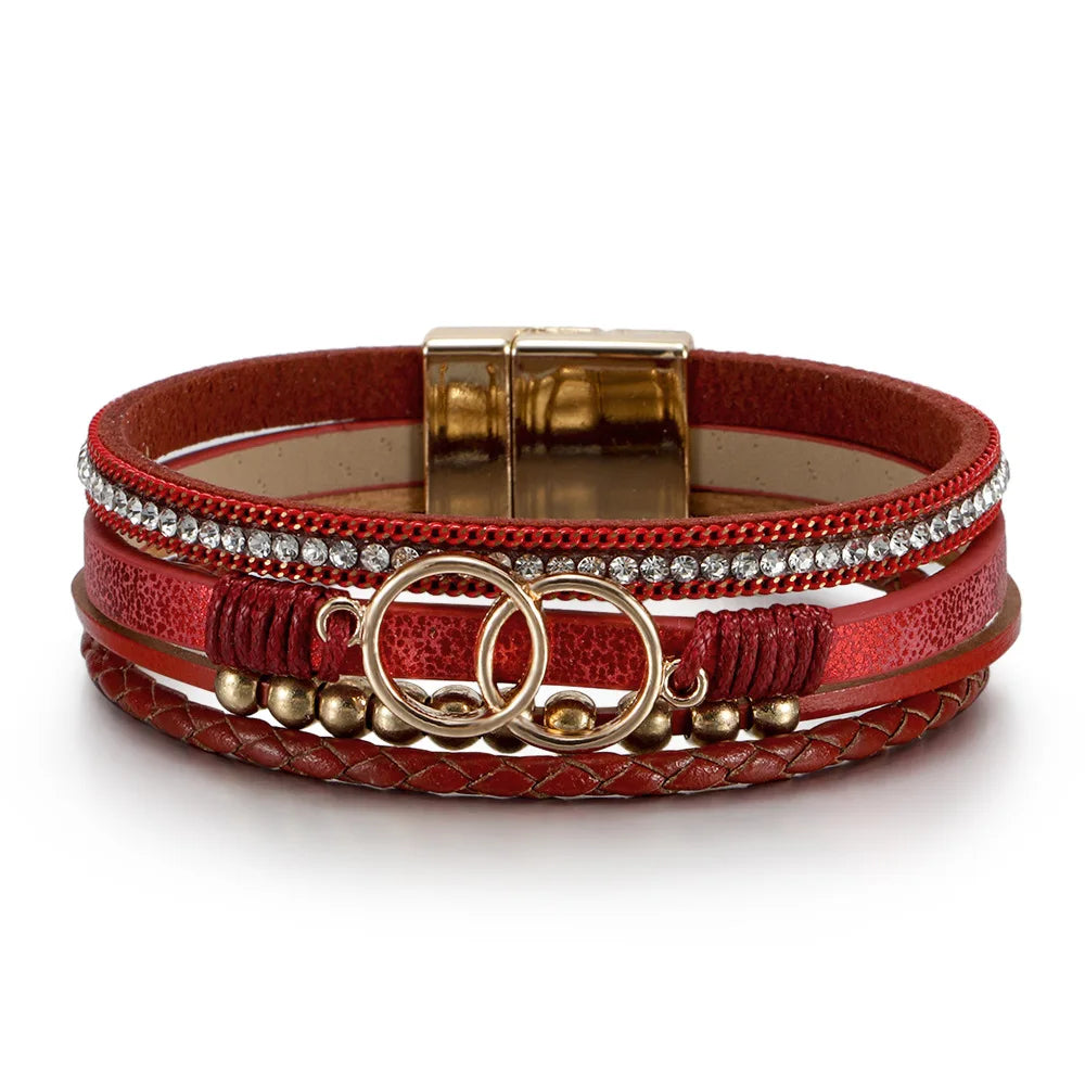 Beautiful Leather Bracelet Multi-Layer Handmade Women's Woven Bracelet Fashion Luxury Design Jewelry Bracelet Gift