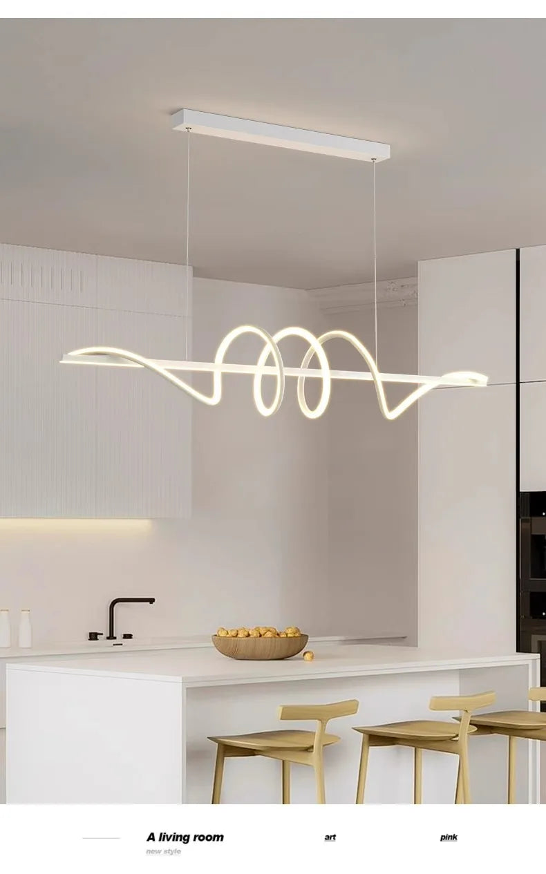 Dining room chandelier simple modern minimalist dining room table lamp 2024 new shaped eye protection long net red bar light