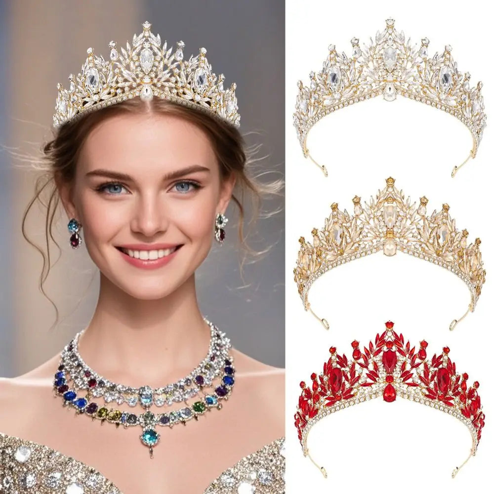 Luxury Baroque Queen Tiaras Elegant Adjustable Alloy Princess Crown European Style Dazzling Bridal Headwear Birthday Party