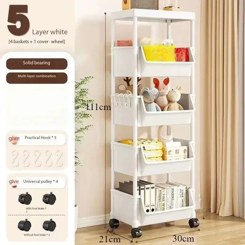 Storage Rack Is Movable and Adjustable Suitable for Kitchen Bathroom Space Saving Storage Rack Home Decoration Storage Products