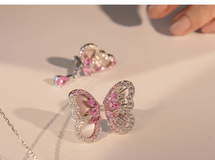 BELL Pink Sapphire Shell Corundum Butterfly Ring S925 Silver 18K Gold