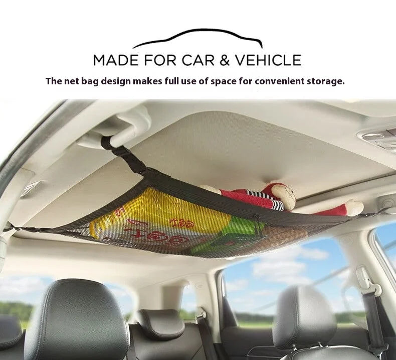 Car Roof Storage Net Durable Adjustable Hanging Organizer Bag for Vehicle Trunk Cabin Accessories Universal Fit