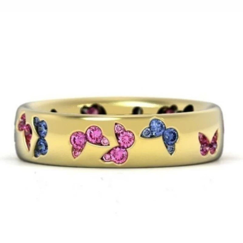 Colorful Butterfly Ring Wedding 925 Sterling Silver Plated Rings for Women Elegant Multicolor Zircon Ring Jewelry Girl Gift