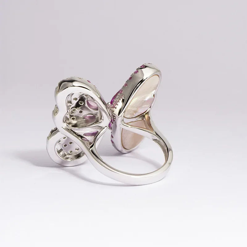 BELL Pink Sapphire Shell Corundum Butterfly Ring S925 Silver 18K Gold