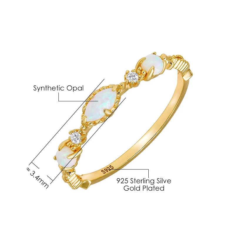 Vintage Bijou Opal Ring For Women Classic Elegant Thin Ring 925 Sterling Silver Gold Plated Fine Jewelry Accessories Gift