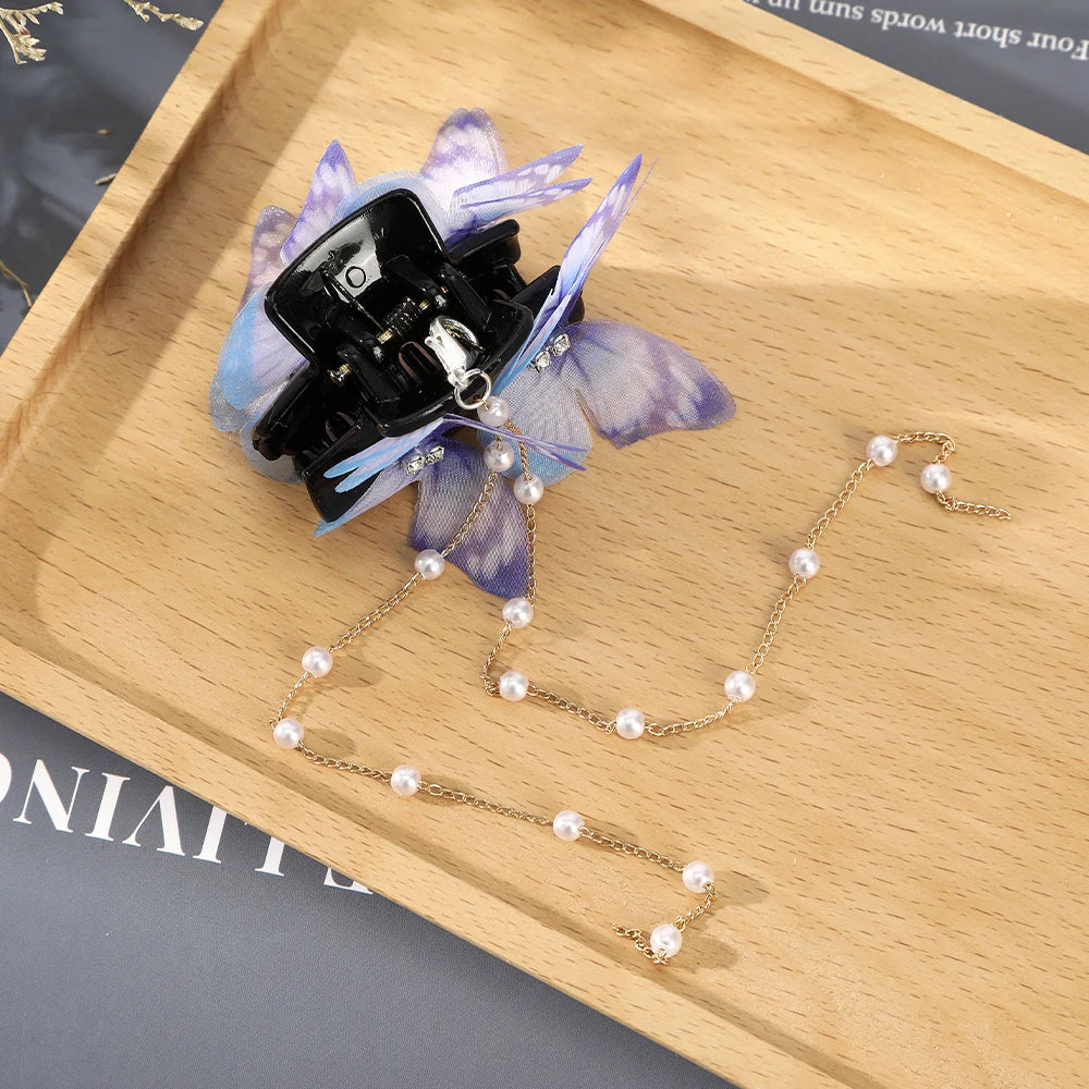 Butterfly Hairpins New Korean Yarn Elegant Metal Tassel Long Hair Clips For Women Hanfu Antique Party Hair Accessories