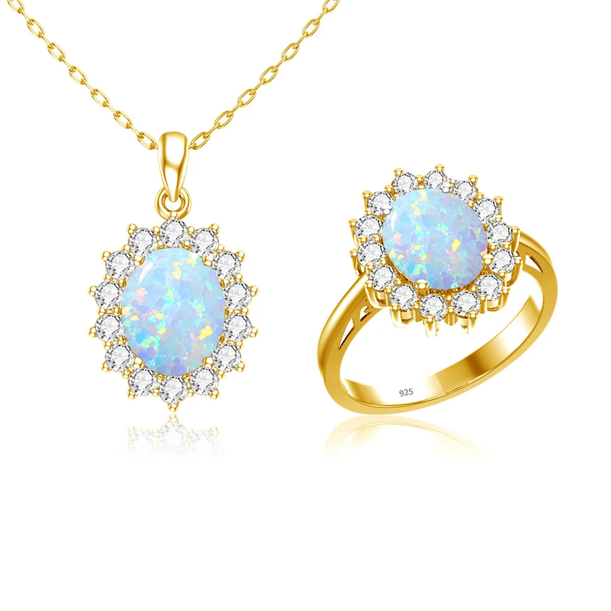 Oval Cut 8*10mm Opal Ring Gold Eternity Luxury