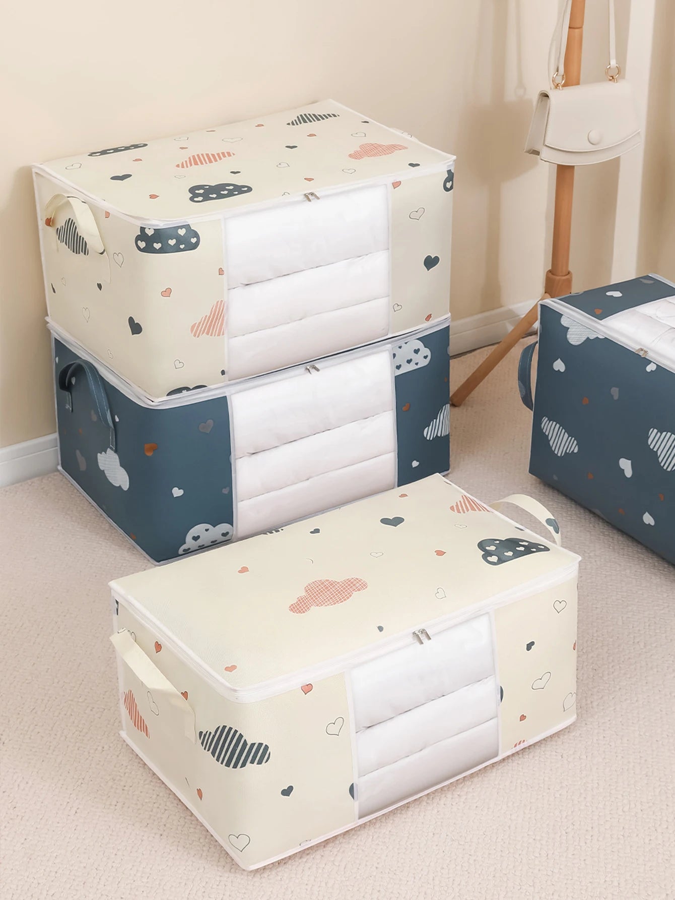 Storage Clothes Bins Closet Bags - Organizing Blanket Pillow Sheet Sweater, Foldable Fabric Bedroom Storage with Lids Zipper
