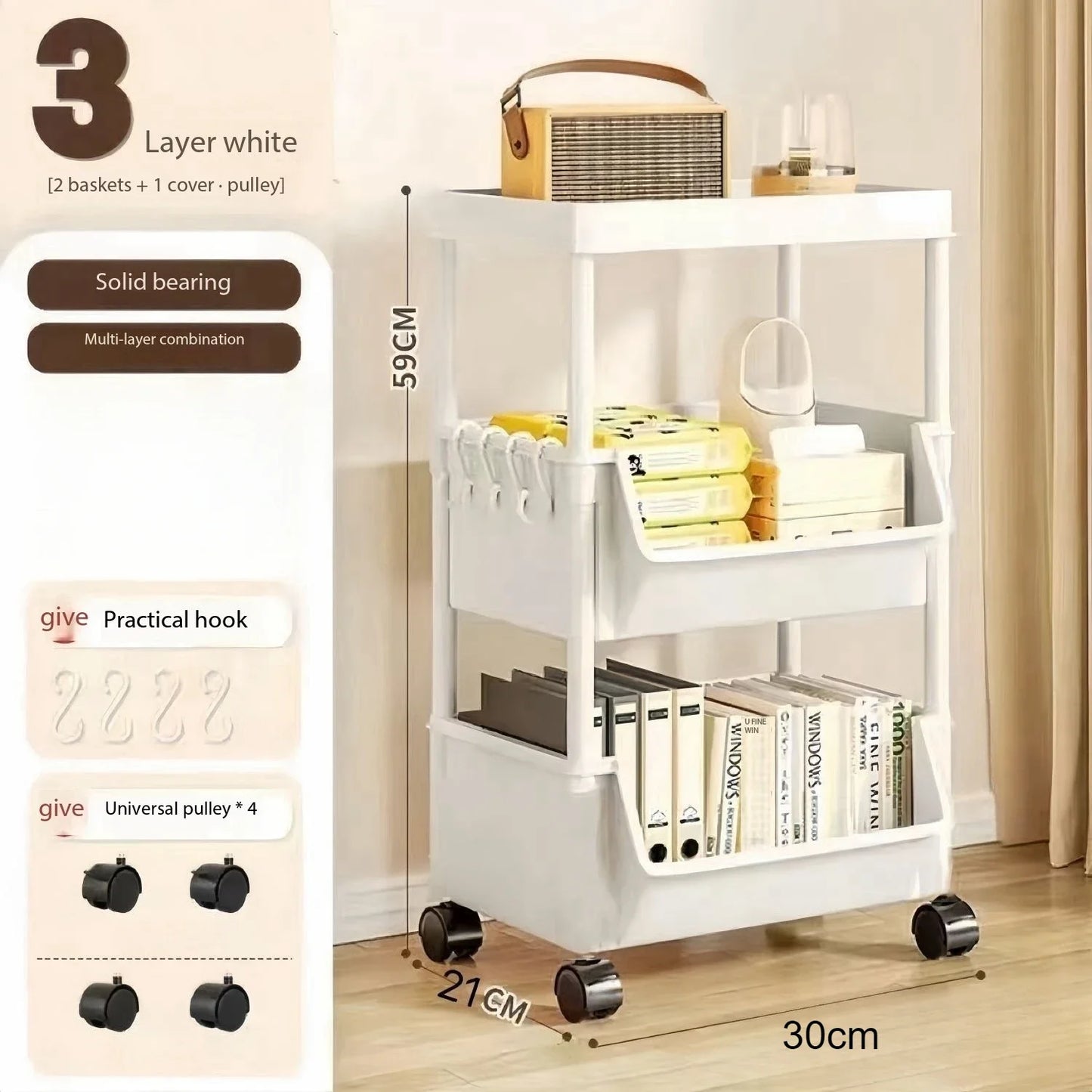 Storage Rack Is Movable and Adjustable Suitable for Kitchen Bathroom Space Saving Storage Rack Home Decoration Storage Products
