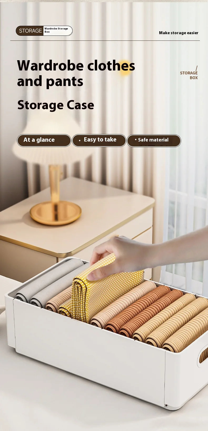 Wardrobe clothing organizer, drawer organizer, storage box with handles, foldable clothes, T-shirts, ties, scarves, towel storag