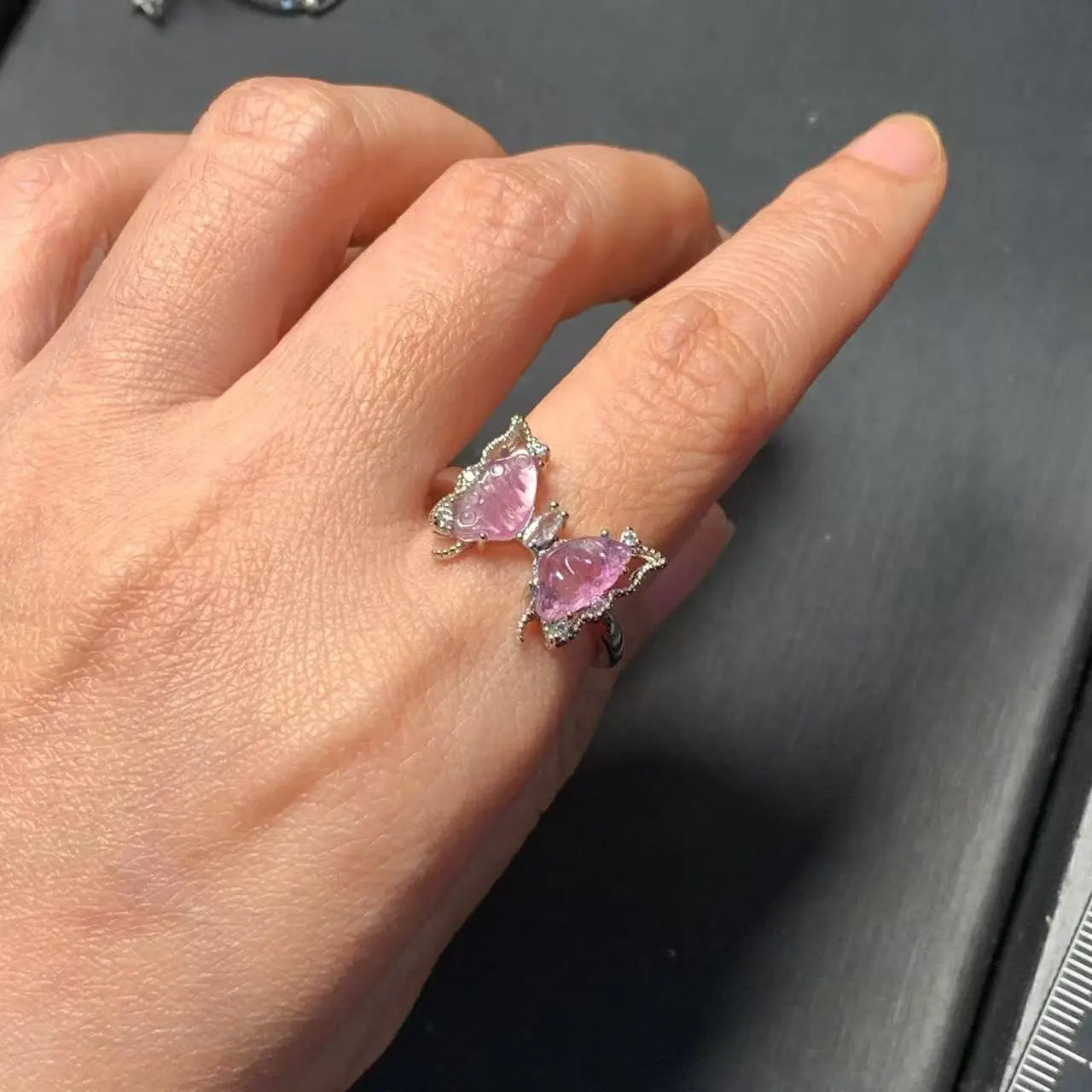 Butterfly Natural fluorite Ring Adjustable Female Simple Ring Jewelry for Women Gift Wholesale High Quality Vintage Fine