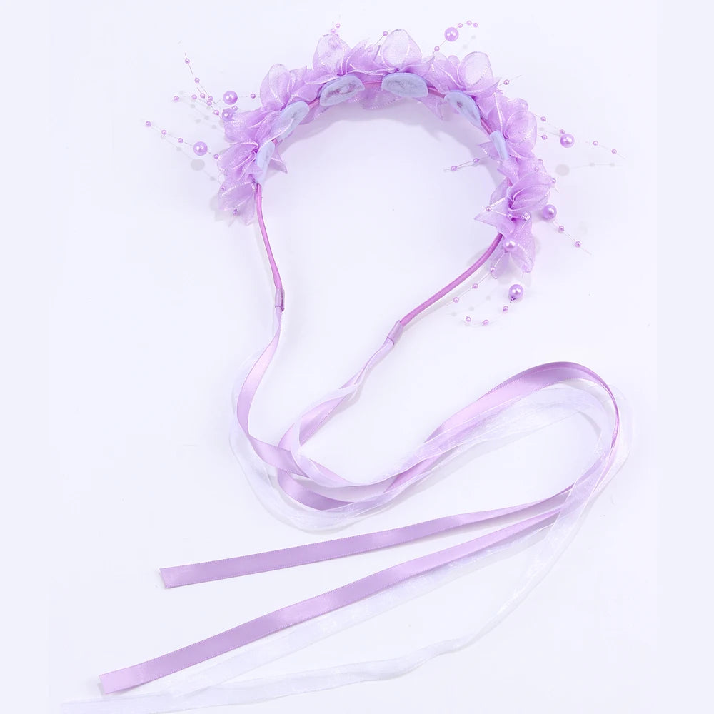 Fairy Flower Headband Sweet Lovely Girl Lace Floral Pearls Hair Hoop For Princess Wedding Birthday Headwear Accessories Gifts