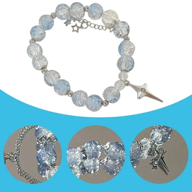 31BB Fashionable Beaded Elastic Rope Bracelet Crystals Bracelet Charm Bracelet Wrist Jewelry Present for Friend and Family