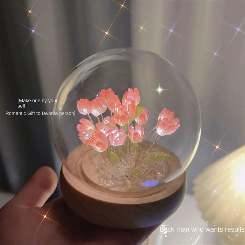Artificial Tulip Flower Night Light Handmade DIY Bedside Lamp LED Night Lamp Bedroom Decor Christmas Birthday Gifts Table Lamp (Free Shipping) ššš¹ (Free Shipping) ššš¹
