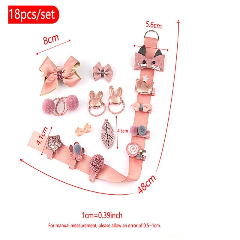 18 hairpin set cute hair accessories girls cartoon hairpin headdress bow flower animal hairpin hair circle elastic headdress