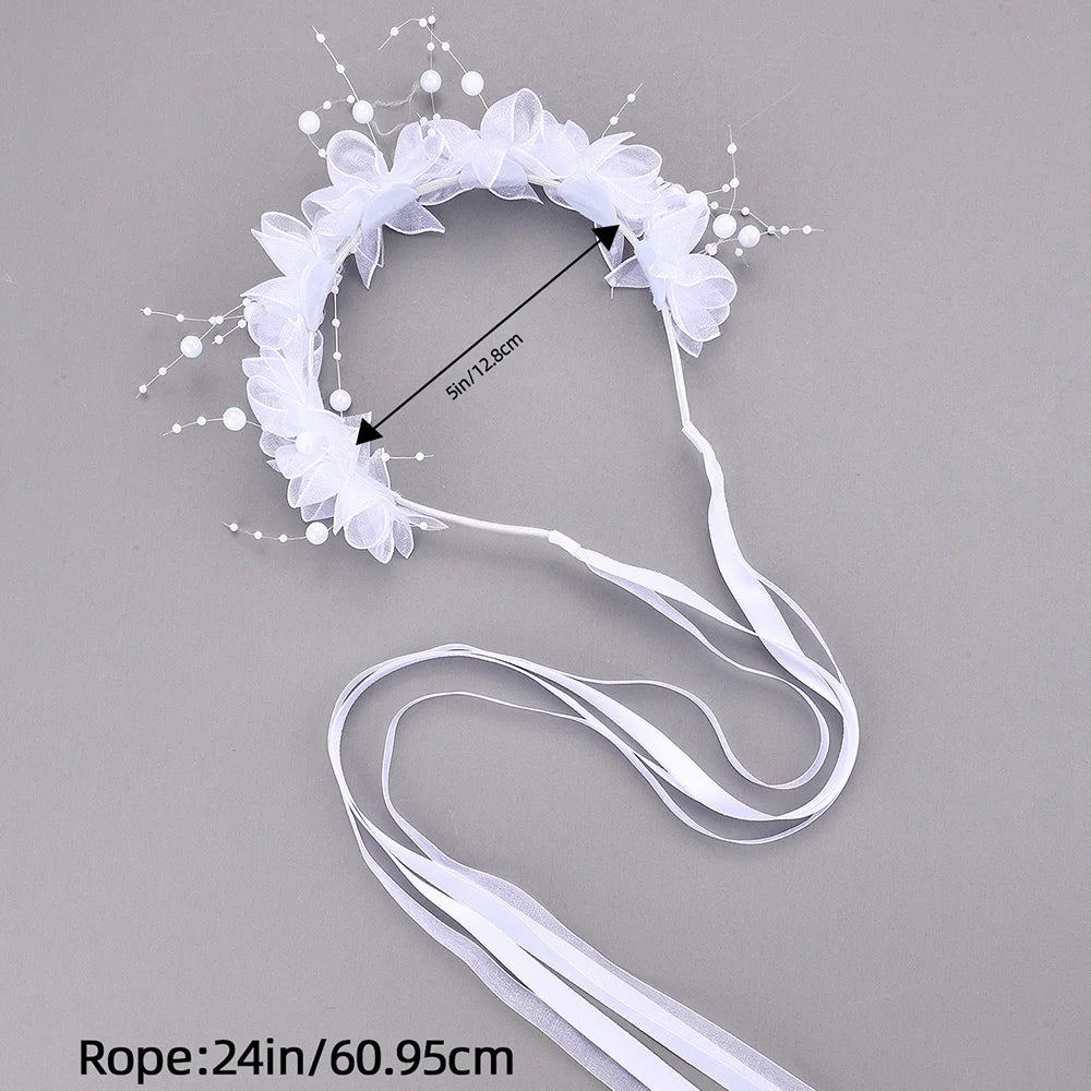 Fairy Flower Headband Sweet Lovely Girl Lace Floral Pearls Hair Hoop For Princess Wedding Birthday Headwear Accessories Gifts