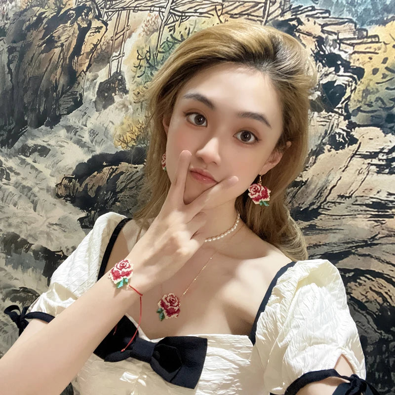 Fairywoo Ethnic Flower Earring For Lady Rose Jewellery Miyuki Bead Free shipping Jewelry Handmade Earrings Friendship Wholesale
