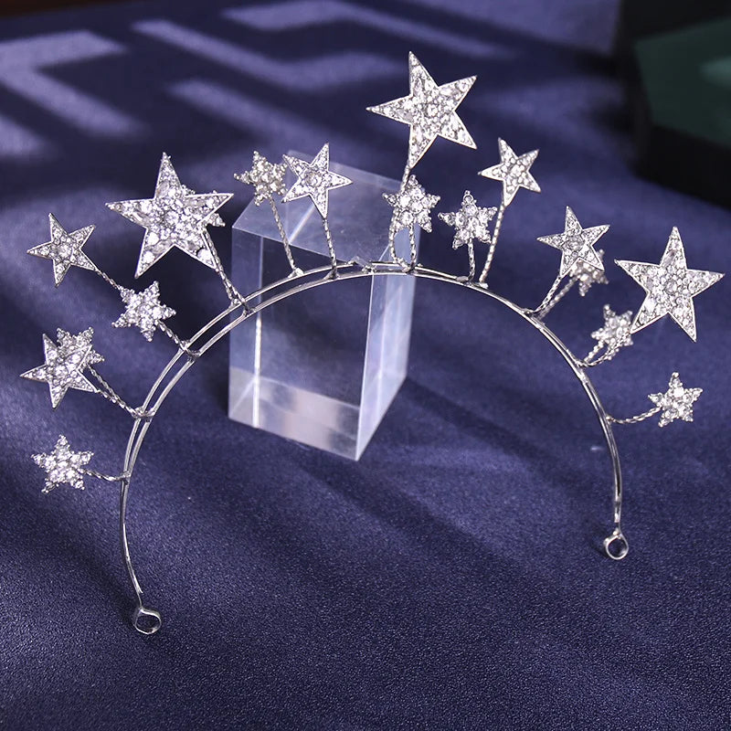 Fairy Crown Cute Crystal Bridal Hair Tiara Wedding Hair Accessories Rhinestone Hairband Star Hair Hoop Headpieces Head Jewelry