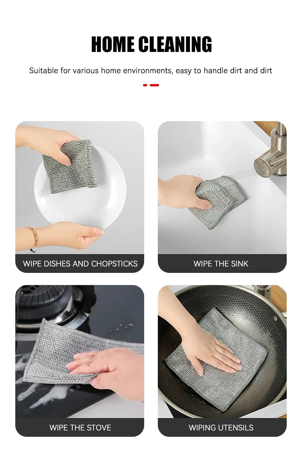 Magic Cleaning Cloth Multipurpose Wire Miracle Cleaning Cloth Innovative Dishwashing Net Hand Towel for Kitchen Dishwashing Grid