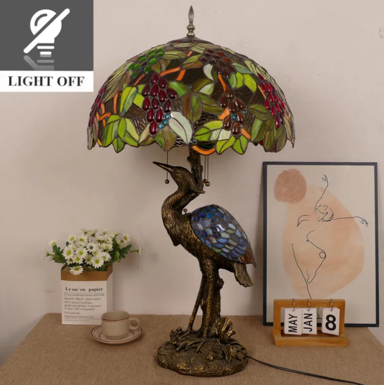 30-Inch  Table Lamp Traditional American Style Living Room Bedroom Study Lamp Luxurious Villa Hotel Stained Glass Lamp