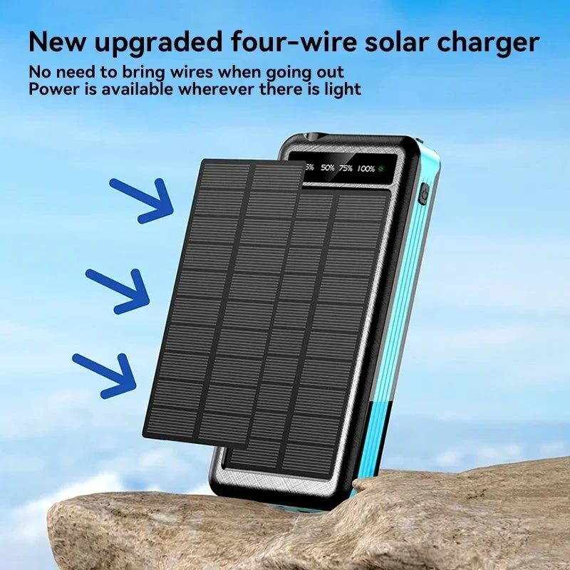 ONEPLUS 50000mAh Solar Power Bank Wireless Fast Charging Battery Large Capacity Mobile Power Dual USB 4 Cables For iPhone Samsun