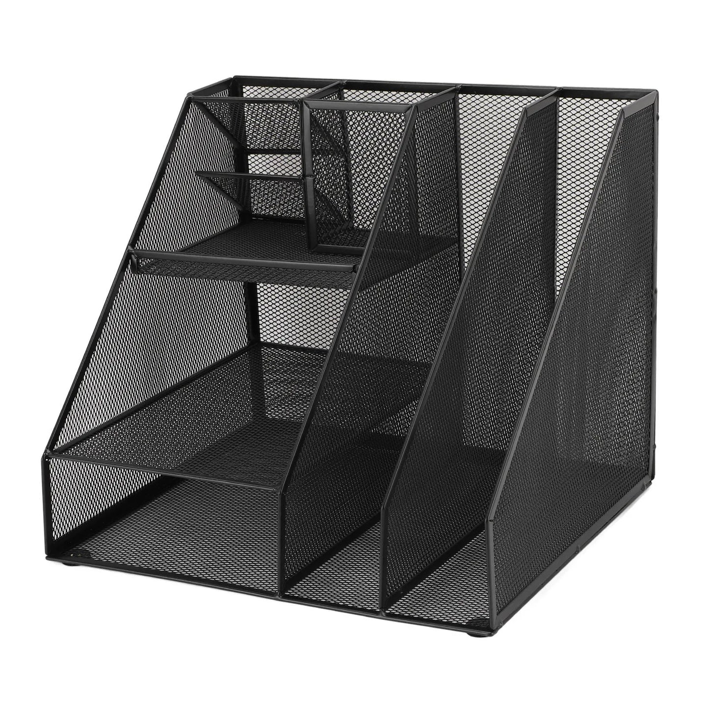 Office Supplies Organizer with Pen Holder Metal Mesh Desktop Organizer Black Iron Multifunctional File Organizer for Home School
